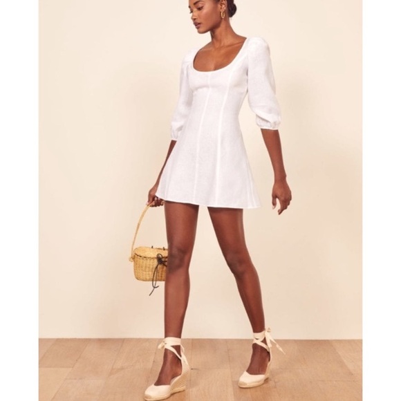 Reformation Maxine Linen Mini Dress White 8 - Picture 4 of 12